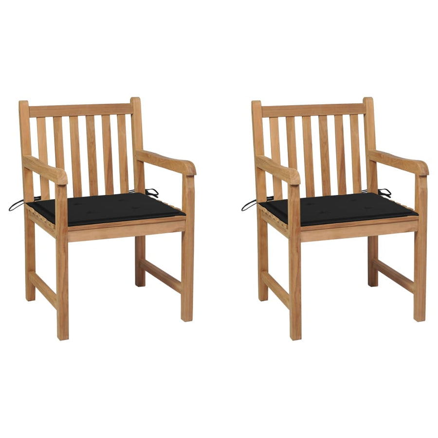 Tuinstoelen 2 St Met Zwarte Kussens Massief Teakhout
