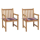 Tuinstoelen 2 st massief teakhout met rood geruite kussens