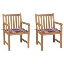 Tuinstoelen 2 St Met Rood Geruite Kussens Massief Teakhout Rood ruitpatroon