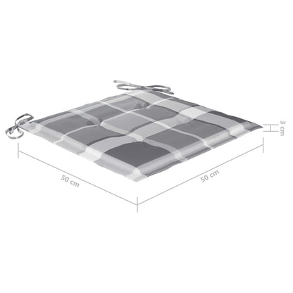 Tuinstoelen 2 St Met Grijs Geruite Kussens Massief Teakhout Grijs ruitpatroon