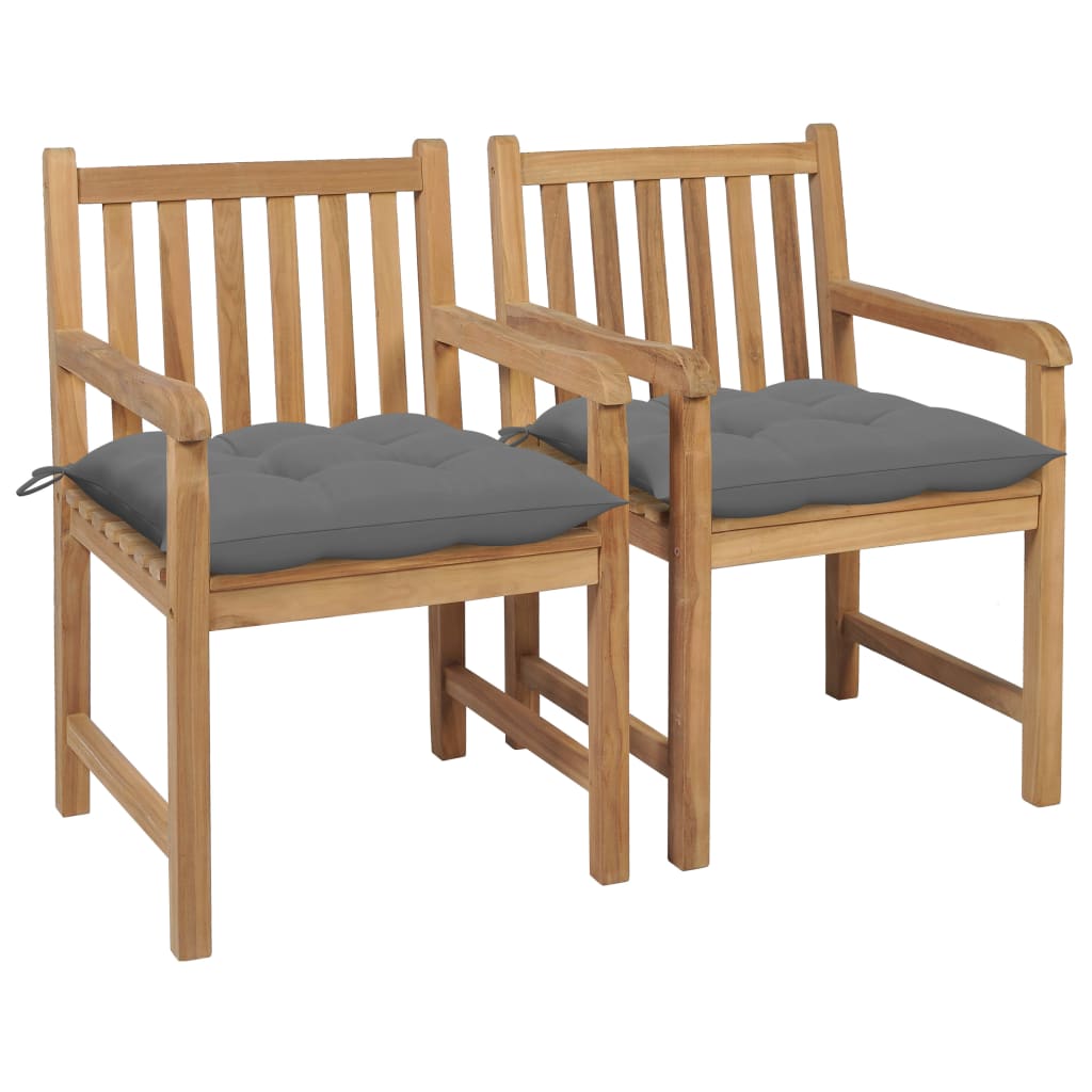 Tuinstoelen 2 St Met Grijze Kussens Massief Teakhout 1 Grijs
