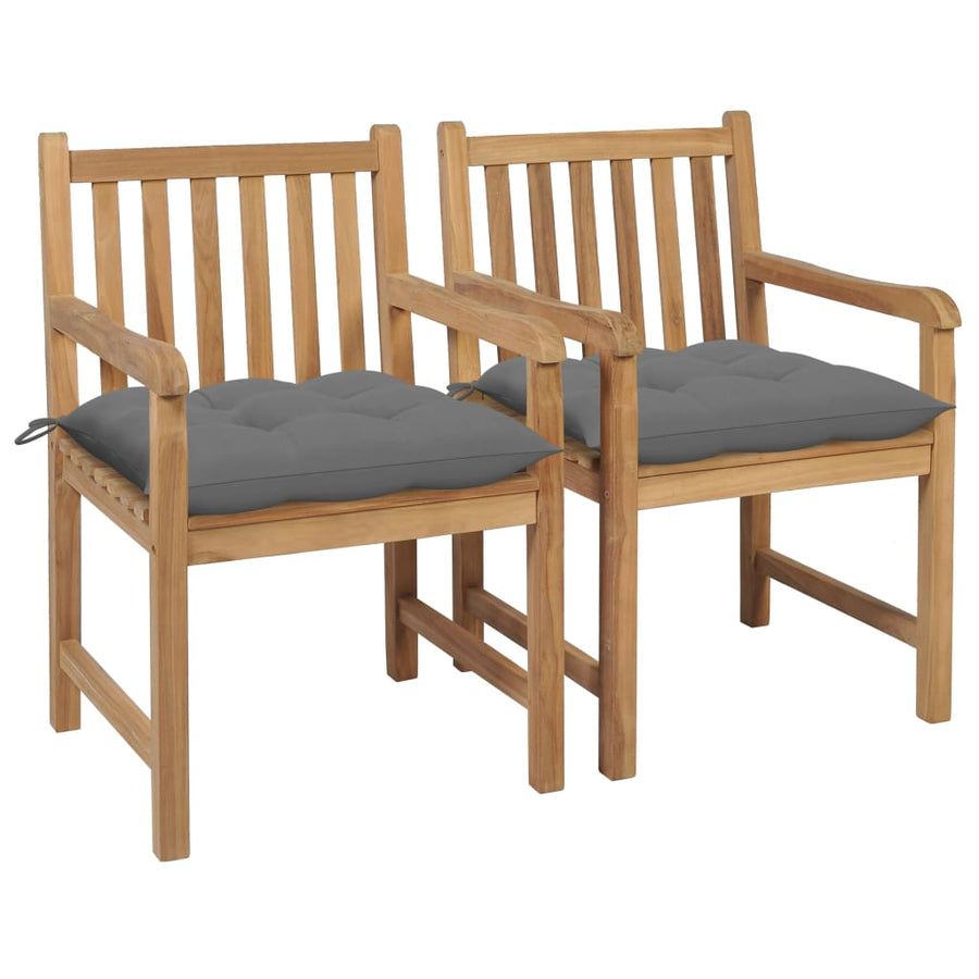 Tuinstoelen 2 St Met Grijze Kussens Massief Teakhout 1 Grijs