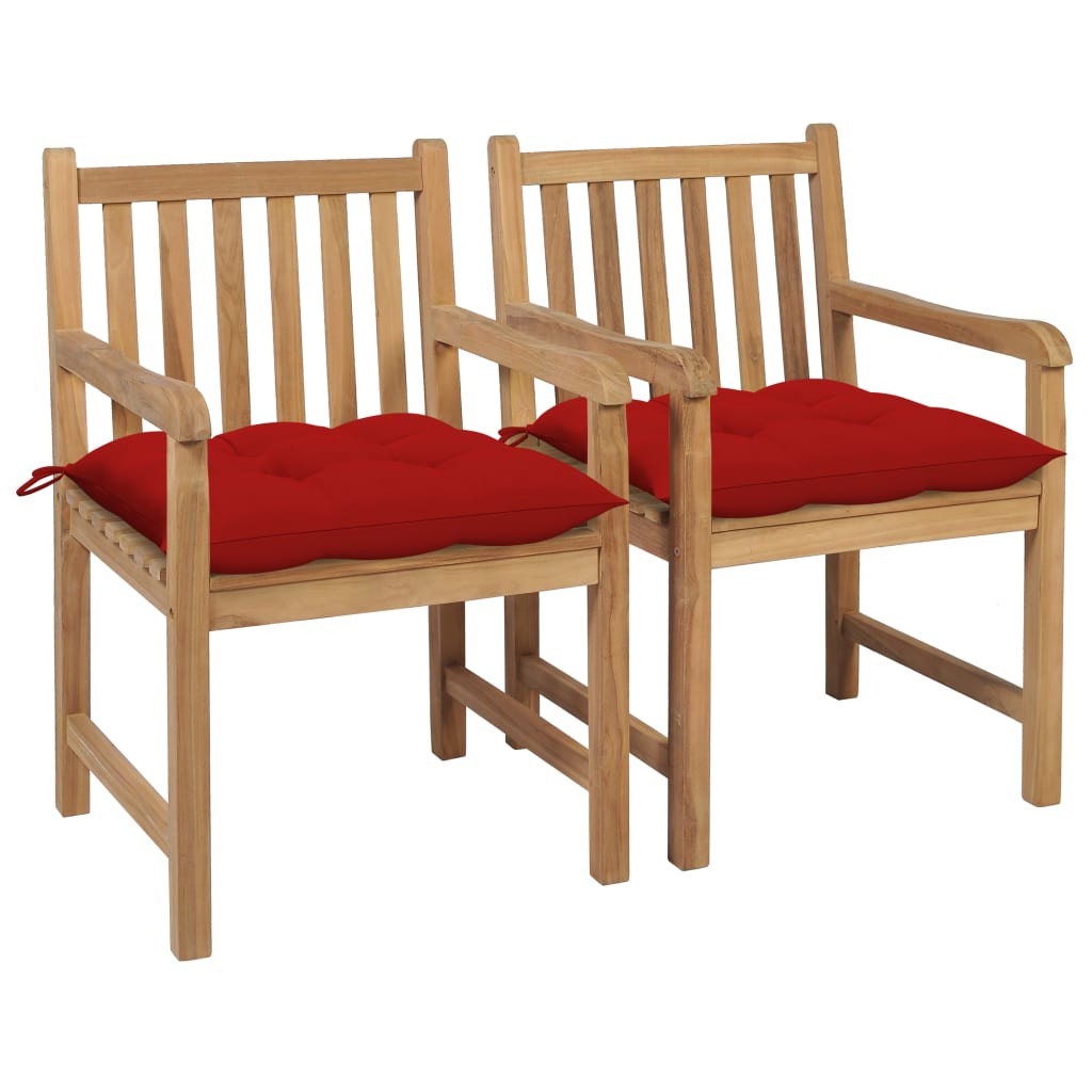 Tuinstoelen Met Rode Kussens Massief Teakhout 2