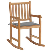 Rocking Chair with Grey Cushion Solid Teak Wood