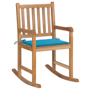 Schommelstoel massief teakhout blauw kussen