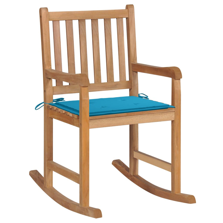 Schommelstoel Met Kussen Massief Teakhout Blauw