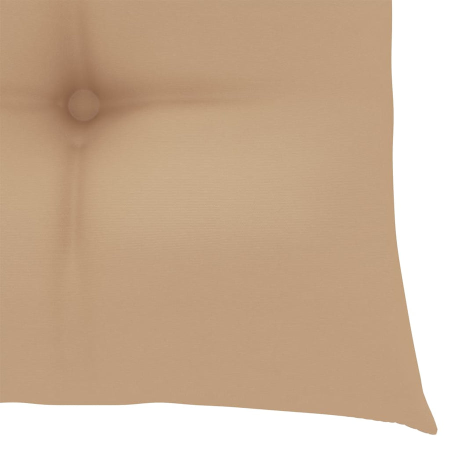 Schommelstoel met beige kussen massief teakhout