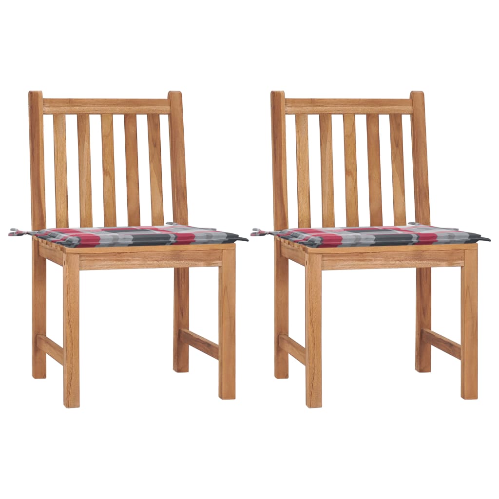 Tuinstoelen 2 St Met Kussens Massief Teakhout Rood ruitpatroon