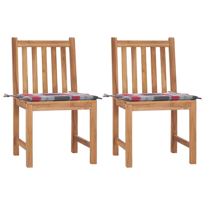 Tuinstoelen 2 St Met Kussens Massief Teakhout Rood ruitpatroon