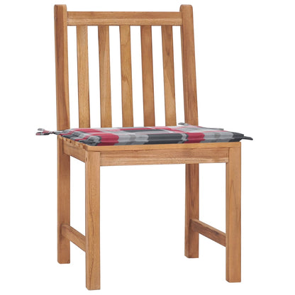 Tuinstoelen 2 St Met Kussens Massief Teakhout Rood ruitpatroon