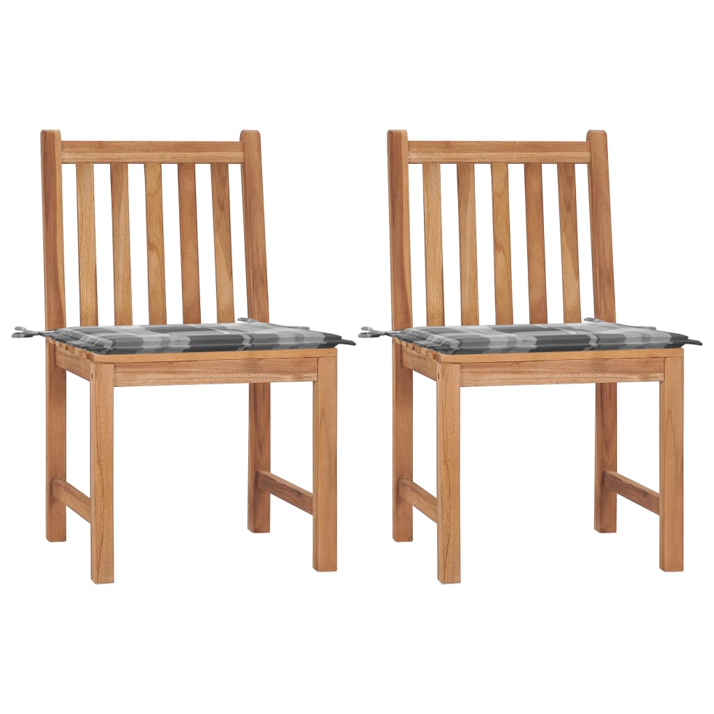 Tuinstoelen 2 St Met Kussens Massief Teakhout Grijs ruitpatroon