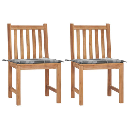 Tuinstoelen 2 St Met Kussens Massief Teakhout Grijs ruitpatroon
