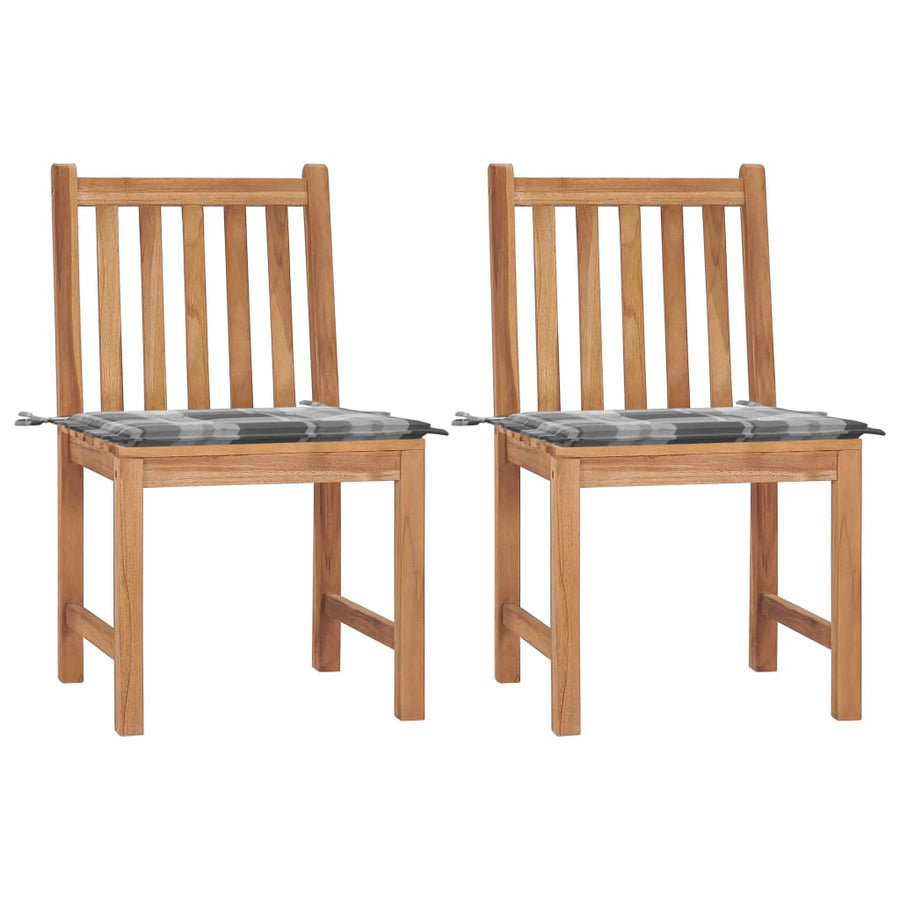Tuinstoelen 2 St Met Kussens Massief Teakhout Grijs ruitpatroon