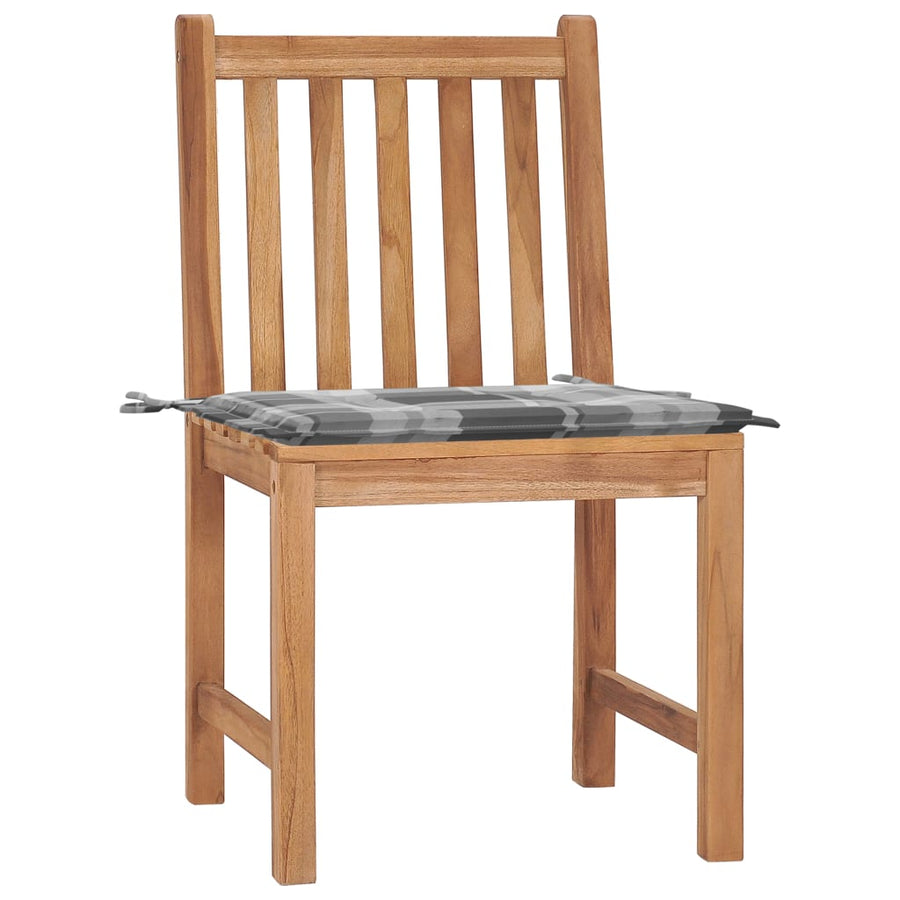 Tuinstoelen 2 St Met Kussens Massief Teakhout Grijs ruitpatroon