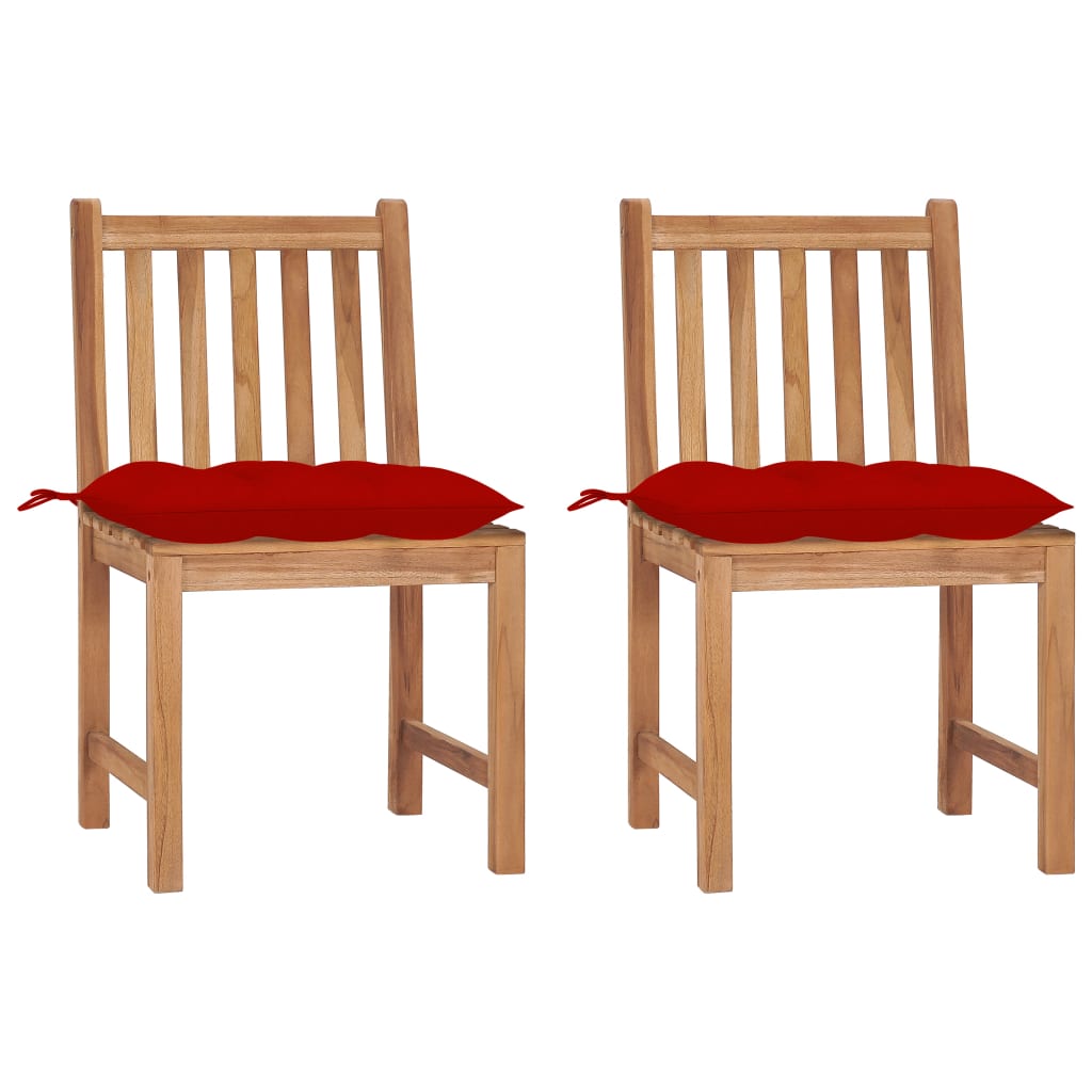 Tuinstoelen 2 St Met Kussens Massief Teakhout Rood