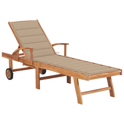 Ligbed Met Kussen Massief Teakhout 1 Beige Zonder tafel