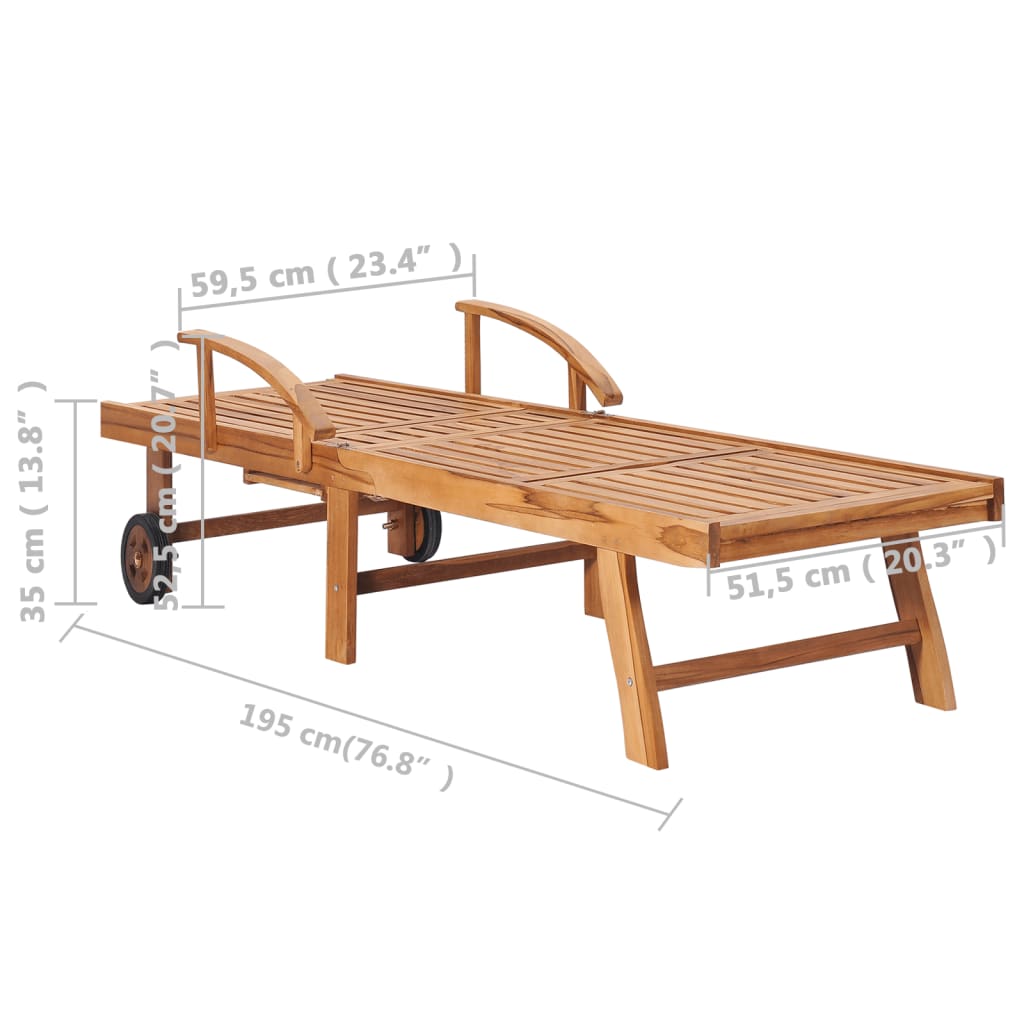 Ligbed Met Kussen Massief Teakhout 1 Beige Zonder tafel