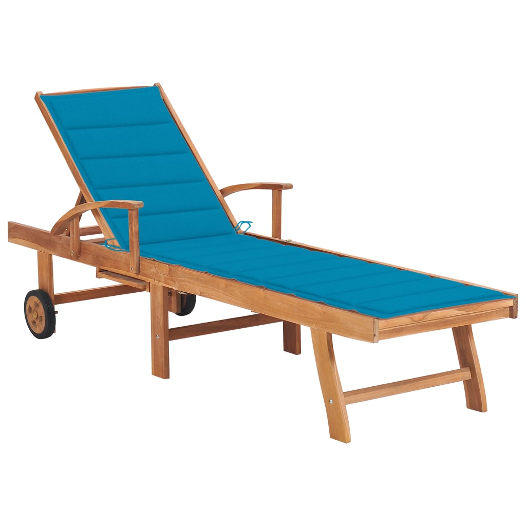Ligbed Met Kussen Massief Teakhout 1 Blauw
