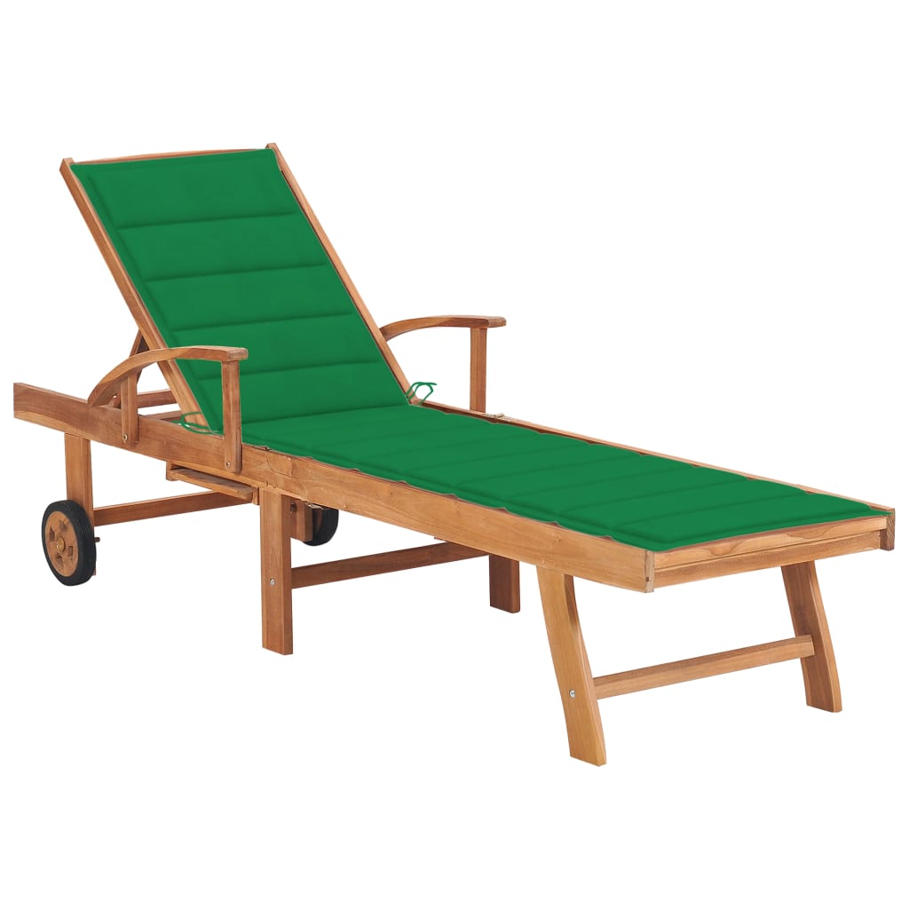 Ligbed Met Kussen Massief Teakhout 1 Groen Zonder tafel