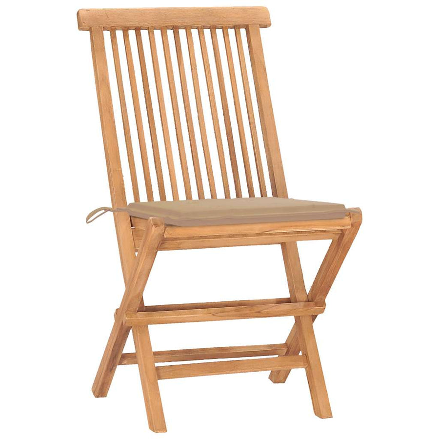 3-Delige Tuinset Inklapbaar Met Kussen Massief Teakhout Beige