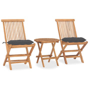 3-piece foldable garden set with cushion solid teak wood