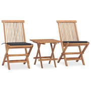 3-piece foldable garden set with cushion solid teak wood