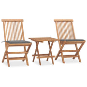 3-piece foldable garden set with cushion solid teak wood