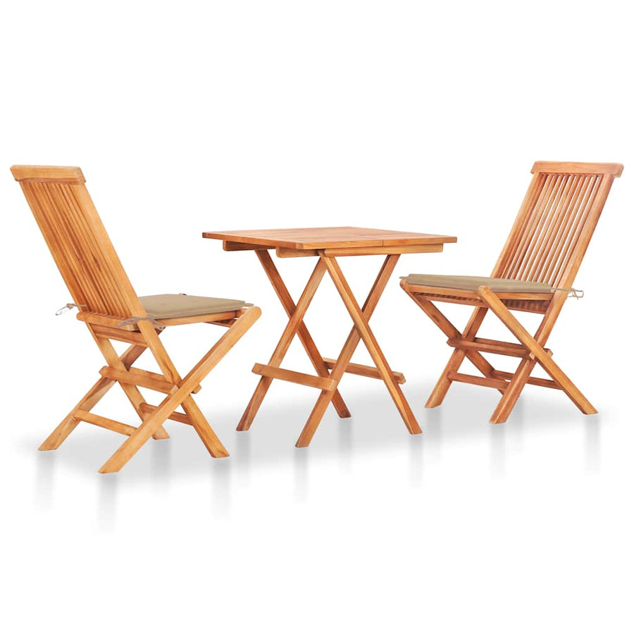 Bistroset Met Kussens Massief Teakhout Beige