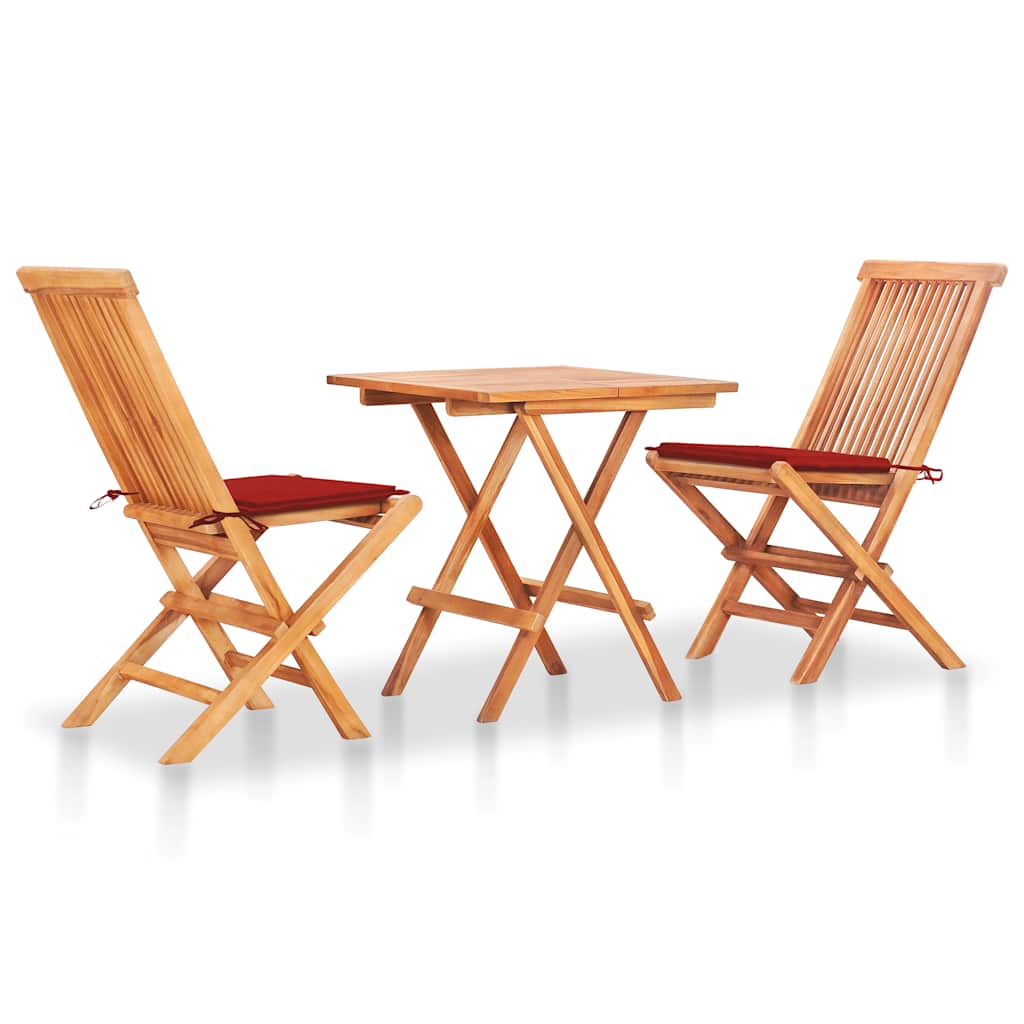 Bistroset Met Rode Kussens Massief Teakhout Rood