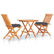 Bistroset teakhout antraciet kussens 3-delig