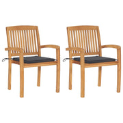 Tuinstoelen 2 st massief teakhout antraciet kussens