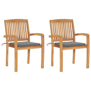 Tuinstoelen 2 st massief teakhout met grijze kussens