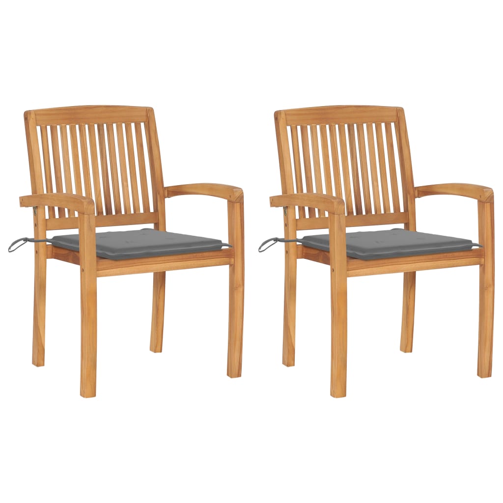Tuinstoelen Met Grijze Kussens Massief Teakhout 2 Grijs