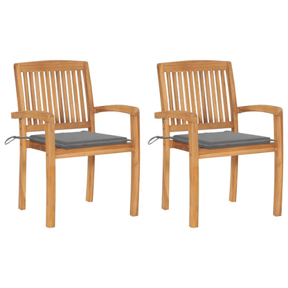 Tuinstoelen Met Grijze Kussens Massief Teakhout 2 Grijs