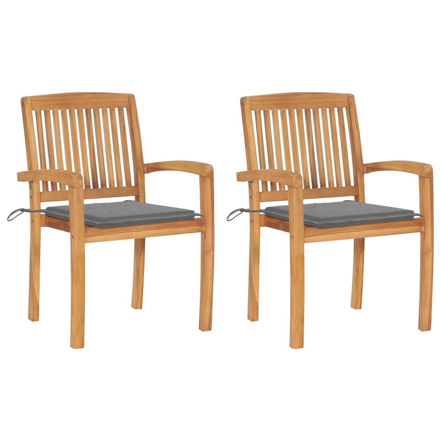 Tuinstoelen Met Grijze Kussens Massief Teakhout 2 Grijs