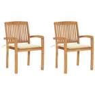 Tuinstoelen 2 st massief teakhout crèmekleurige kussens