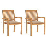 Tuinstoelen 2 st massief teakhout beige kussens
