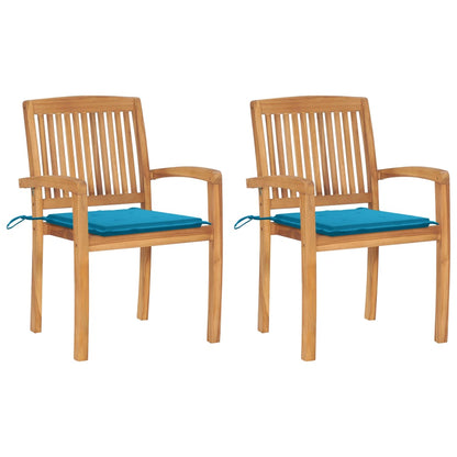 Tuinstoelen Met E Kussens Massief Teakhout 2 Blauw