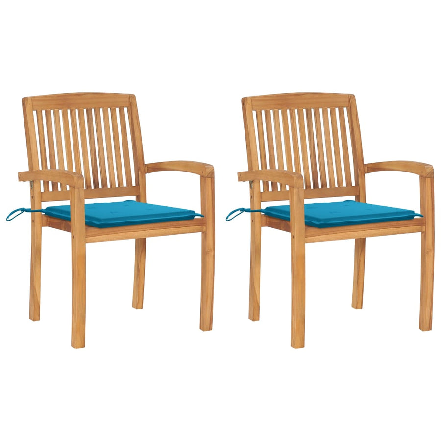 Tuinstoelen Met E Kussens Massief Teakhout 2 Blauw