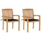 Garden chairs 2 pcs with black cushions solid teak wood