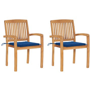 Tuinstoelen 2 st massief teakhout koningsblauwe kussens