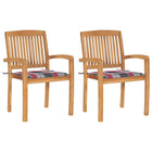 Tuinstoelen 2 st massief teakhout rood geruit kussen