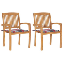 Tuinstoelen 2 st met rood geruite kussens massief teakhout