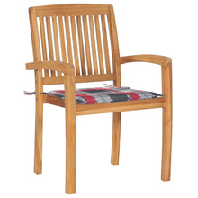 Tuinstoelen 2 st met rood geruite kussens massief teakhout