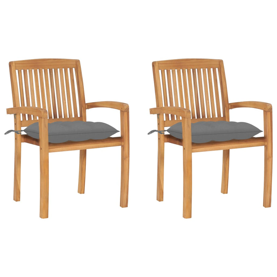 Tuinstoelen 2 St Met Grijze Kussens Massief Teakhout 1 Grijs