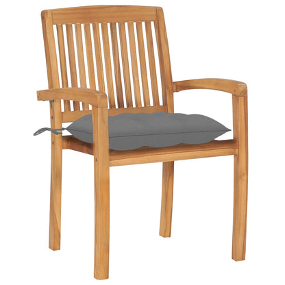 Tuinstoelen 2 St Met Grijze Kussens Massief Teakhout 1 Grijs