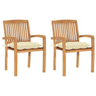 Tuinstoelen 2 st massief teakhout crèmewitte kussens
