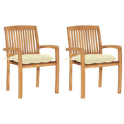Tuinstoelen 2 st massief teakhout crèmewitte kussens