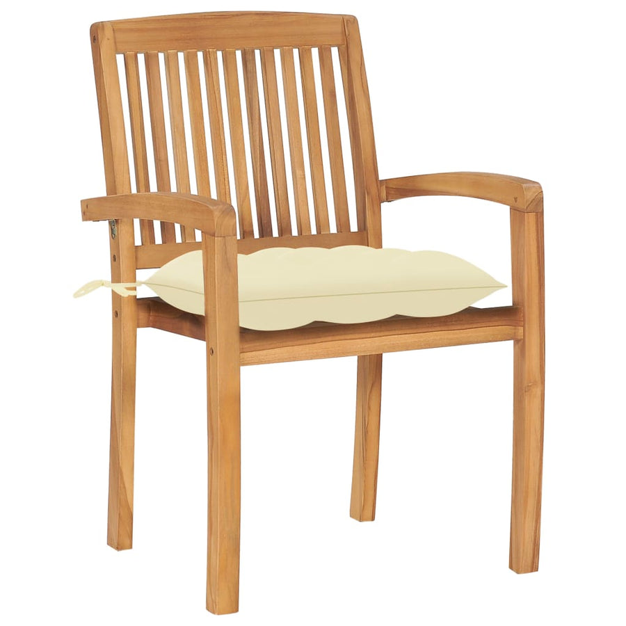 Tuinstoelen 2 st met crèmewitte kussens massief teakhout