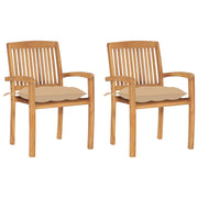 Tuinstoelen 2 st massief teakhout beige kussens